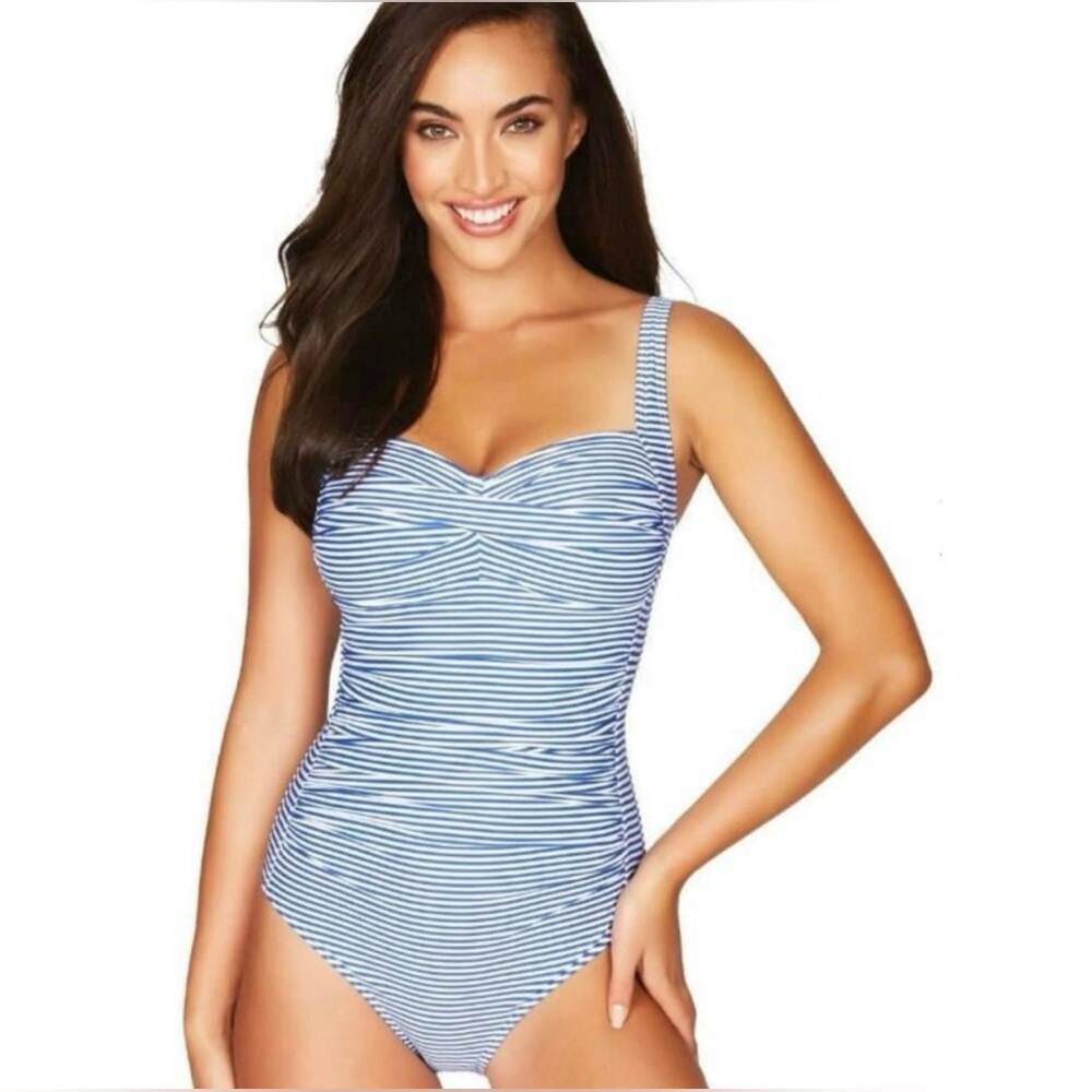 Nip Tuck One Piece Swimsuit Joanne Sorrento Stripe Azure Blue White